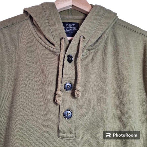 J. Crew  Hooded Fleece Lined Sweatshirt Olive Green Size Large - Picture 2 of 6